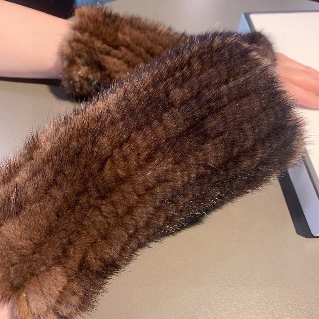 FINGERLESS GLOVES IN GINGERBREAD BROWN RABBIT FUR 462280