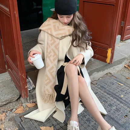 FF 170 CM SCARF IN BEIGE WOOL AND CASHMERE