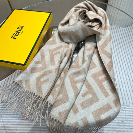FF 170 CM SCARF IN BEIGE WOOL AND CASHMERE