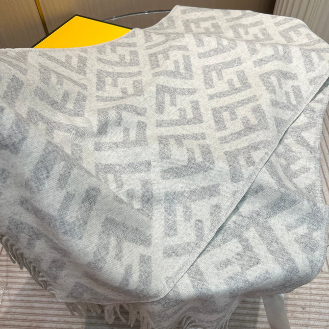 FF 140 CM PONCHO LIGHT GREY MIX WHITE WOOL AND SILK