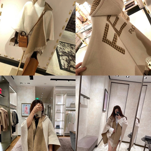 FF PONCHO 160 CM IN BEIGE CASHMERE AND WOOL