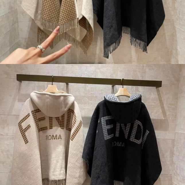 FF PONCHO 160 CM IN BEIGE CASHMERE AND WOOL