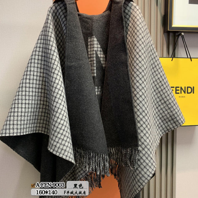 FFPONCHO 160 CM IN BLACK CASHMERE AND WOOL
