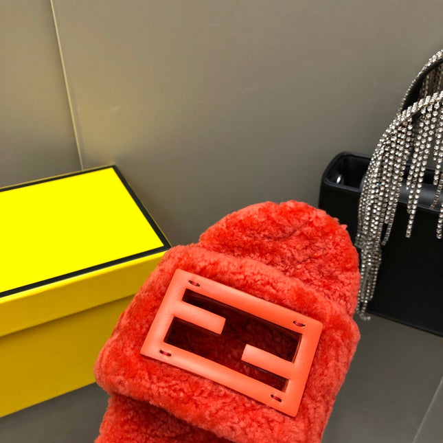 FENDI BAGUETTE SLIDE SLIPPERS IN CHERRY RED WOOL