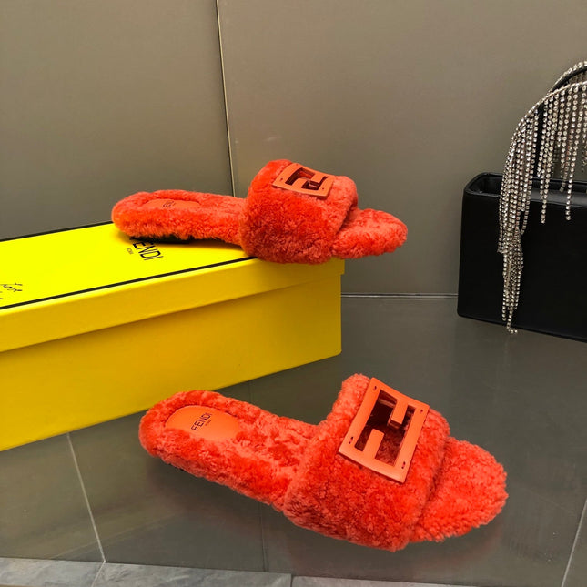 FENDI BAGUETTE SLIDE SLIPPERS IN CHERRY RED WOOL
