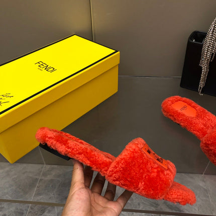 FENDI BAGUETTE SLIDE SLIPPERS IN CHERRY RED WOOL