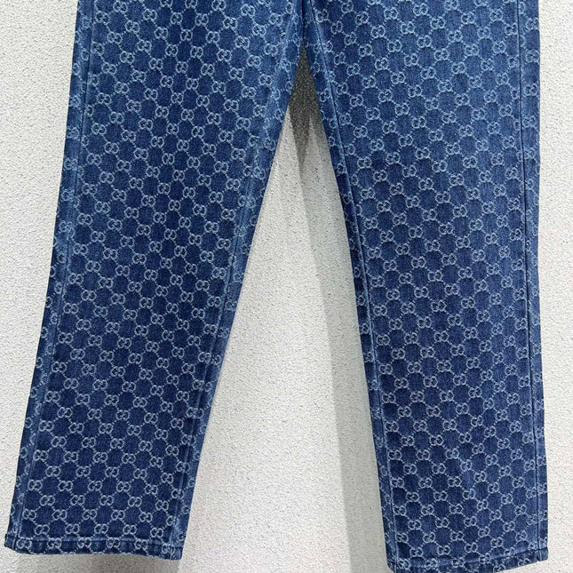 GG Blue Monogram Crystal Embellished Jean