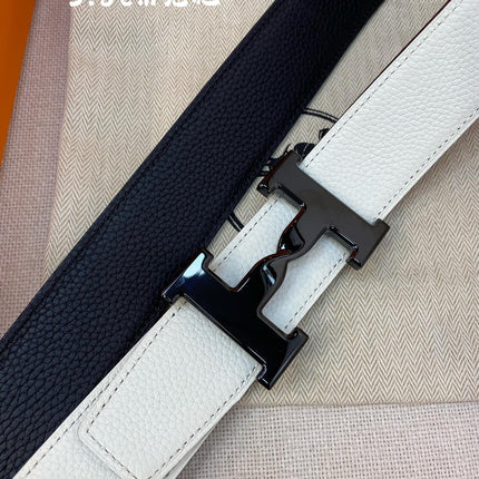 HM H BELT BUCKLE & REVERSIBLE BLACK AND WHITE LEATHER STRAP 38MM BLACK HARDWARE