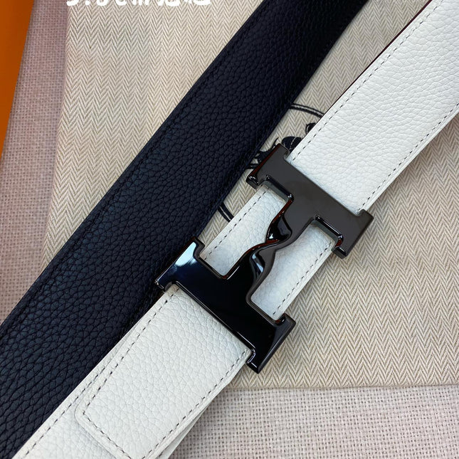 HM H BELT BUCKLE & REVERSIBLE BLACK AND WHITE LEATHER STRAP 38MM BLACK HARDWARE