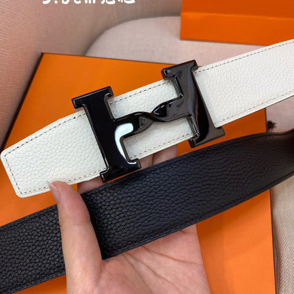 HM H BELT BUCKLE & REVERSIBLE BLACK AND WHITE LEATHER STRAP 38MM BLACK HARDWARE