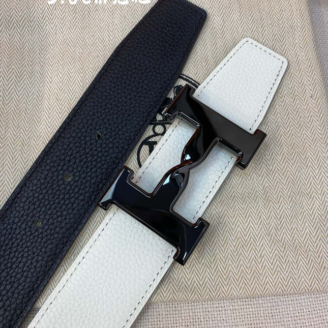 HM H BELT BUCKLE & REVERSIBLE BLACK AND WHITE LEATHER STRAP 38MM BLACK HARDWARE