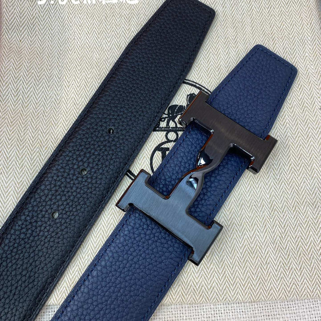 HM H BELT BUCKLE & REVERSIBLE NAVY BLUE STRAP 38MM BLACK HARDWARE