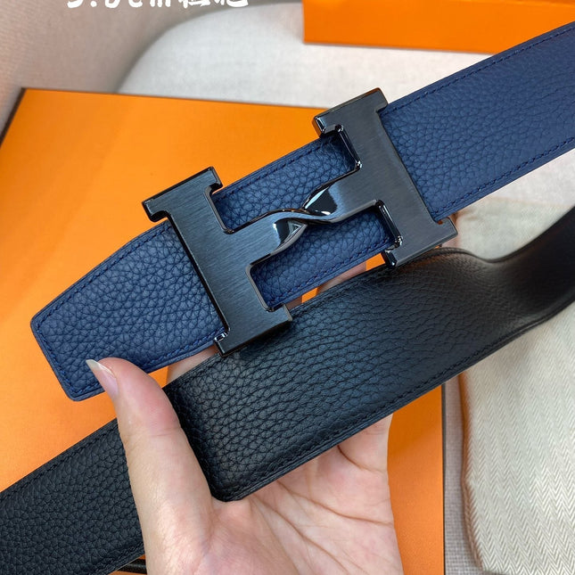 HM H BELT BUCKLE & REVERSIBLE NAVY BLUE STRAP 38MM BLACK HARDWARE