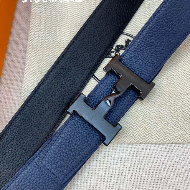 HM H BELT BUCKLE & REVERSIBLE NAVY BLUE STRAP 38MM BLACK HARDWARE