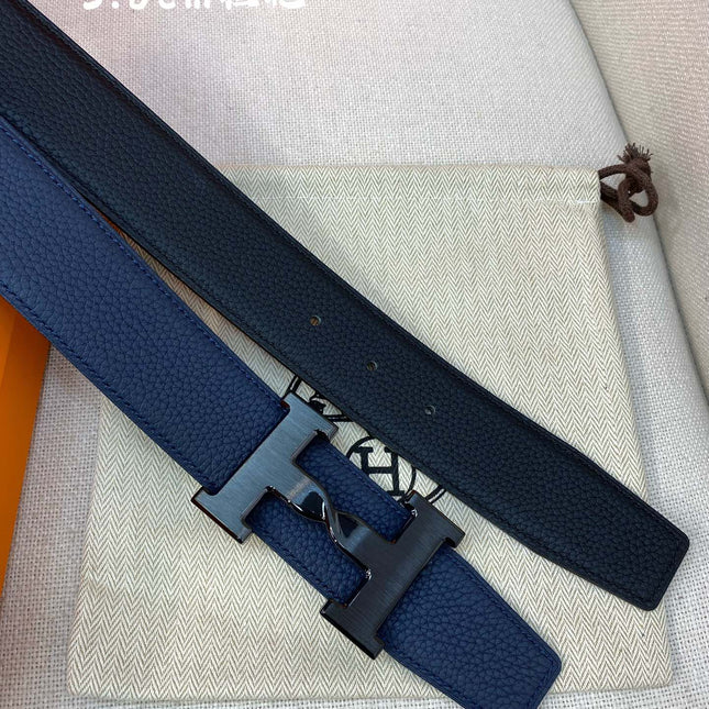 HM H BELT BUCKLE & REVERSIBLE NAVY BLUE STRAP 38MM BLACK HARDWARE