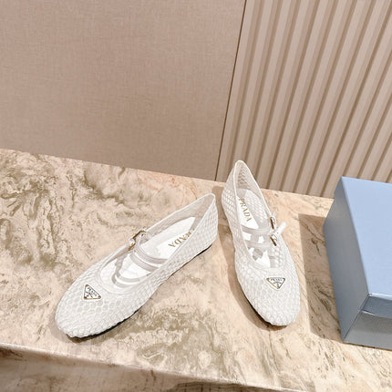 PRADA 25S BALLERINAS BALLET FLATS IN WHITE MESH FABRIC