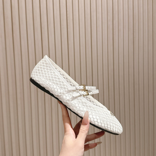 PRADA 25S BALLERINAS BALLET FLATS IN WHITE MESH FABRIC