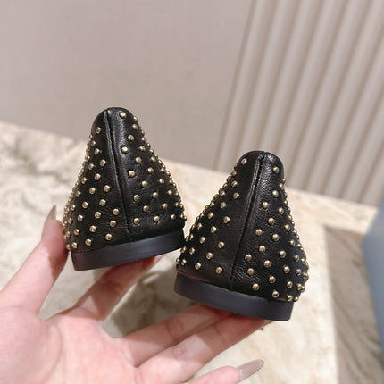 PRADA 25S STUD EMBELLISHED BALLERINA IN BLACK CALFSKIN