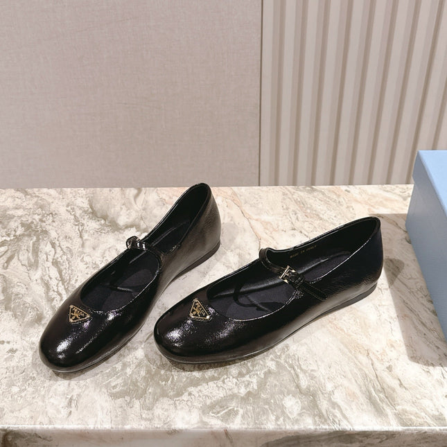 PRADA 25S BALLERINAS IN BLACK CALFSKIN GLOSSY