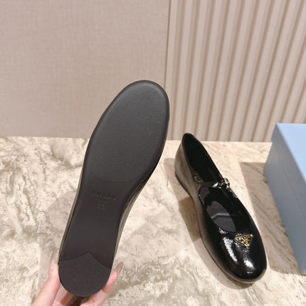 PRADA 25S BALLERINAS IN BLACK CALFSKIN GLOSSY