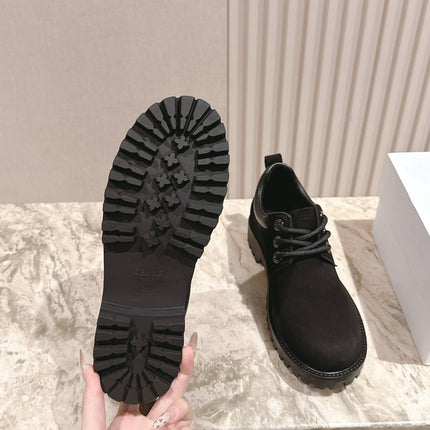 CELINE 25S LOW CUT MARTIN BOOTS IN BLACK CALFSKIN