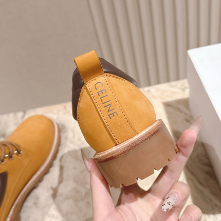 CELINE 25S LOW CUT MARTIN BOOTS IN MEDIUM ORANGE CALFSKIN