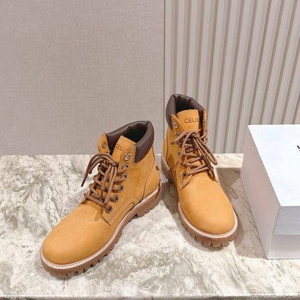 CELINE 25S MARTIN BOOTS IN MEDIUM ORANGE CALFSKIN