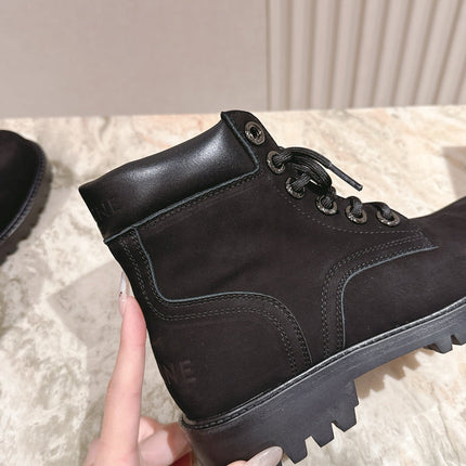 CELINE 25S MARTIN BOOTS IN BLACK CALFSKIN