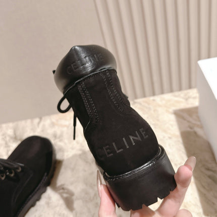 CELINE 25S MARTIN BOOTS IN BLACK CALFSKIN