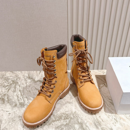CELINE 25S SHORT MARTIN BOOTS IN MEDIUM ORANGE CALFSKIN