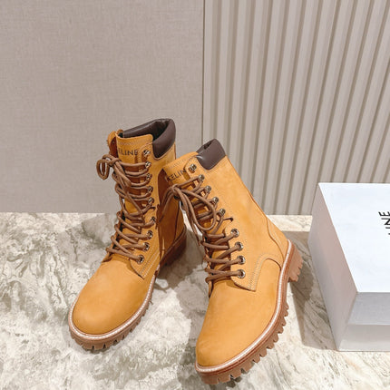 CELINE 25S SHORT MARTIN BOOTS IN MEDIUM ORANGE CALFSKIN