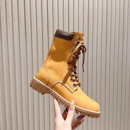 CELINE 25S SHORT MARTIN BOOTS IN MEDIUM ORANGE CALFSKIN