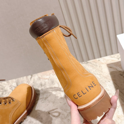 CELINE 25S SHORT MARTIN BOOTS IN MEDIUM ORANGE CALFSKIN