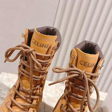 CELINE 25S SHORT MARTIN BOOTS IN MEDIUM ORANGE CALFSKIN