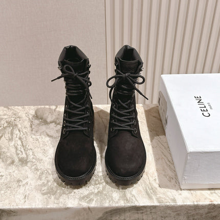 CELINE 25S SHORT MARTIN BOOTS IN BLACK CALFSKIN
