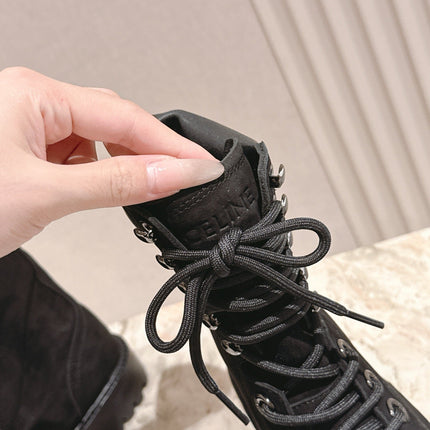 CELINE 25S SHORT MARTIN BOOTS IN BLACK CALFSKIN