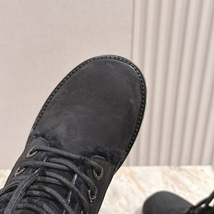 CELINE 25S KURT LACE UP MID BOOT IN BLACK FULL SUEDE AND SHEARLING