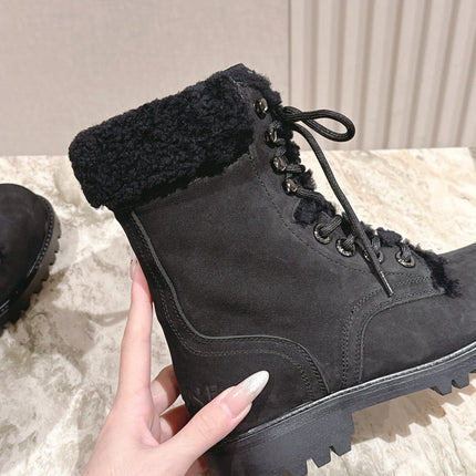 CELINE 25S KURT LACE UP MID BOOT IN BLACK FULL SUEDE AND SHEARLING