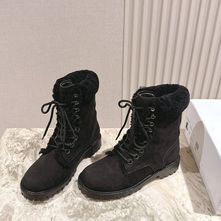 CELINE 25S KURT LACE UP MID BOOT IN BLACK FULL SUEDE AND SHEARLING