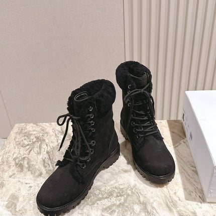 CELINE 25S KURT LACE UP MID BOOT IN BLACK FULL SUEDE AND SHEARLING