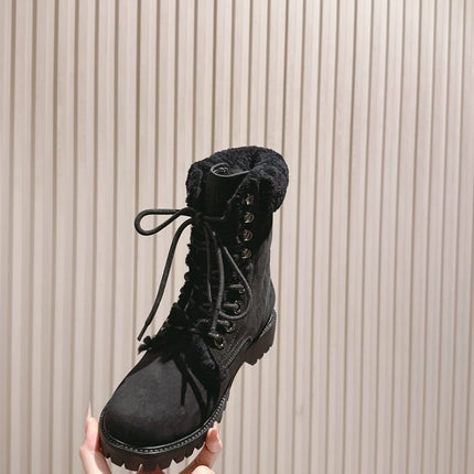 CELINE 25S KURT LACE UP MID BOOT IN BLACK FULL SUEDE AND SHEARLING