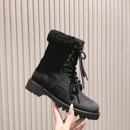 CELINE 25S KURT LACE UP MID BOOT IN BLACK FULL SUEDE AND SHEARLING