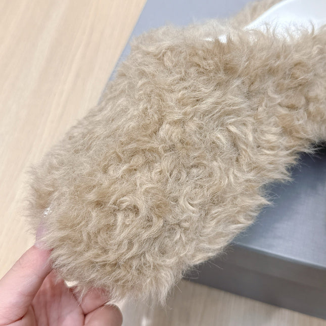 BALENCIAGA 25S MULES IN BEIGE FAUX FUR