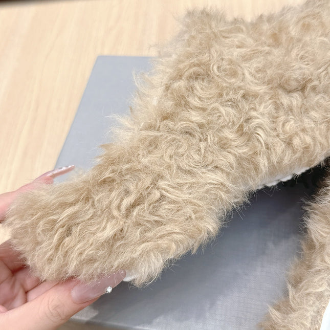 BALENCIAGA 25S MULES IN BEIGE FAUX FUR