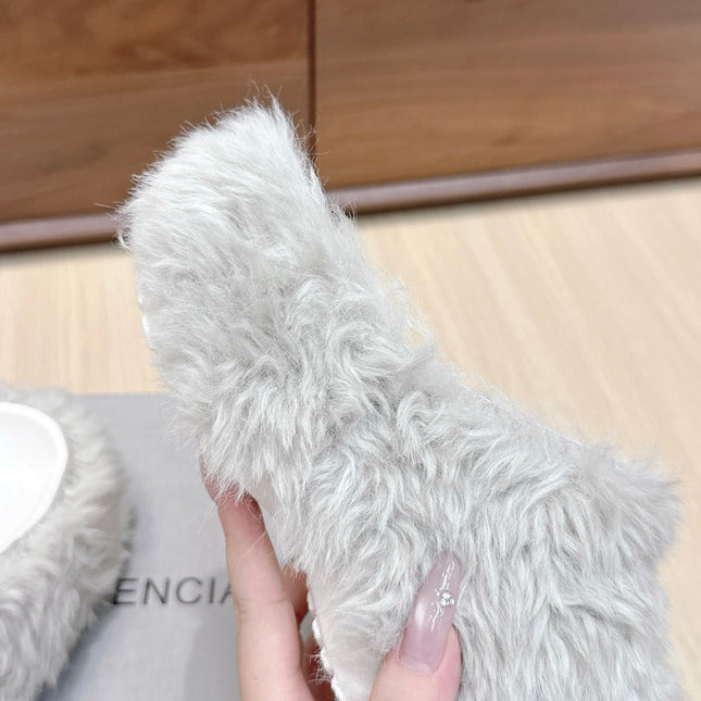 BALENCIAGA 25S MULES IN IVORY WHITE FAUX FUR