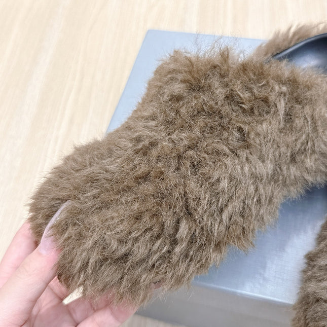 BALENCIAGA 25S MULES IN BROWN FAUX FUR