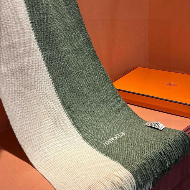 HIGH-END SCARF 180 IN MOSS GREEN MIX BEIGE CASHMERE