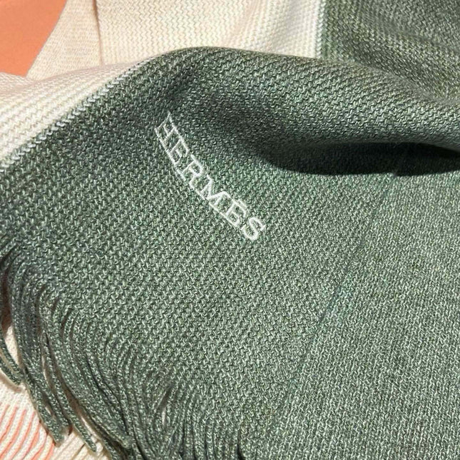 HIGH-END SCARF 180 IN MOSS GREEN MIX BEIGE CASHMERE