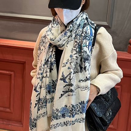 SCARF 200 CM IN WHITE MIX BLUE CASHMERE 413825