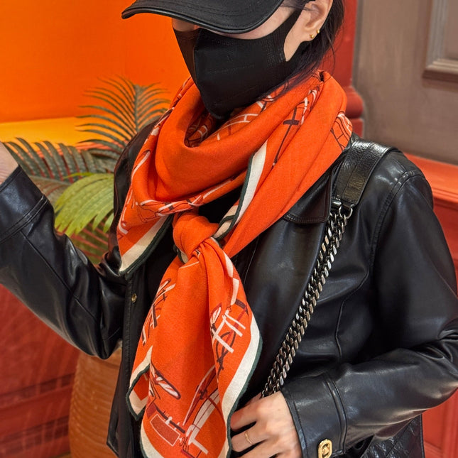 HERMES 25S SCARF 140 IN CASHMERE SILK 727321